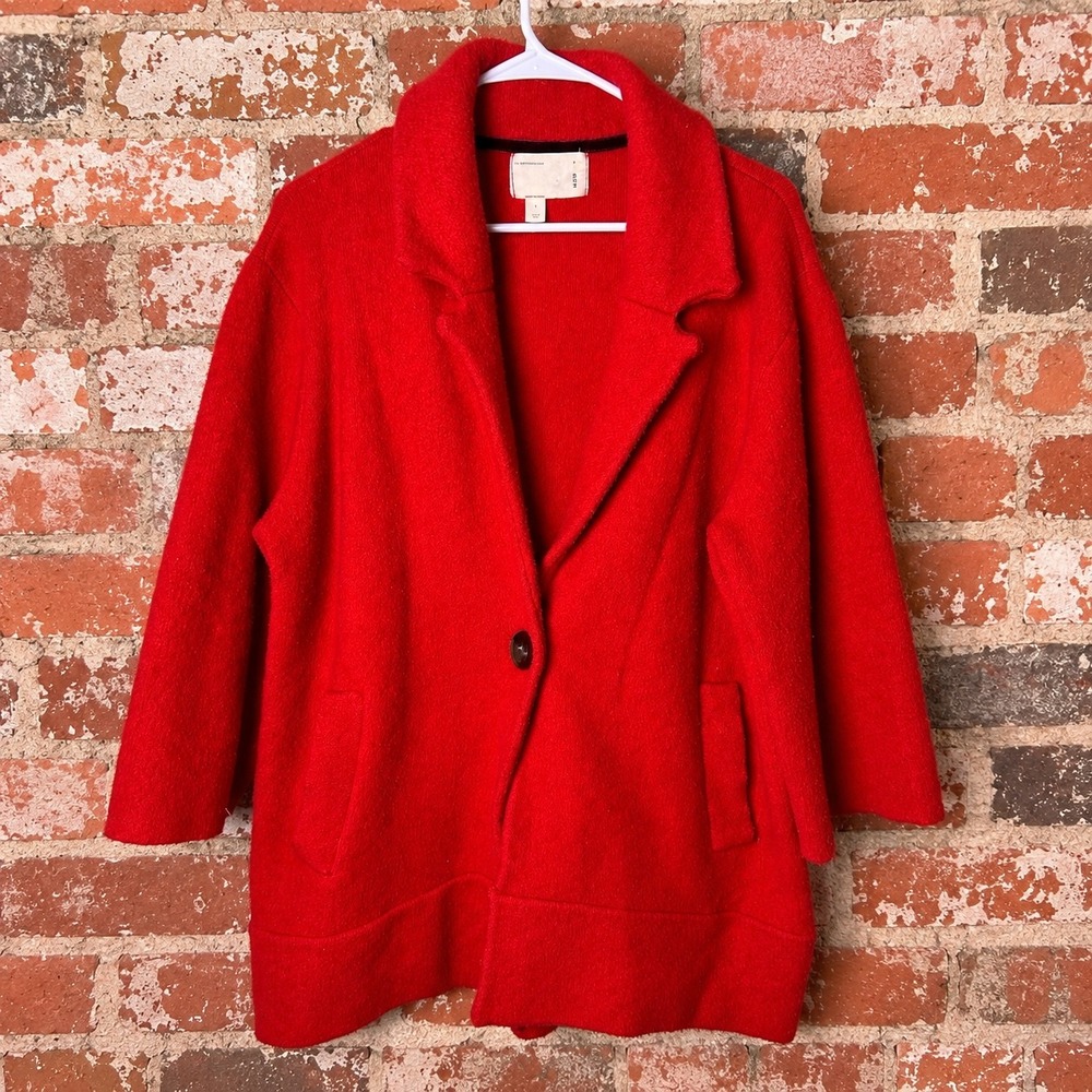 Anthropologie Moth Red Wool Yak Blend Single Button Cardigan Coat L Lagenlook
